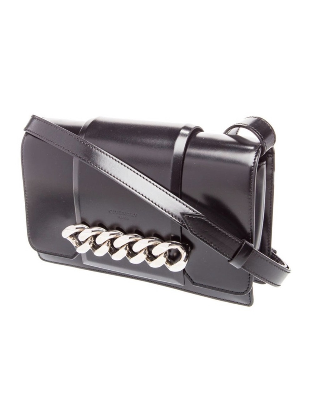 Givenchy Black Leather Shoulder Bag with Silver Chain Detail